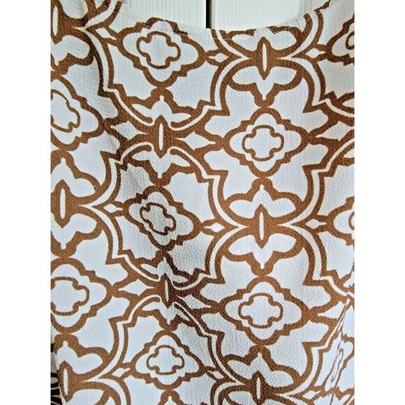 Chico's 2 Blouse Top Cold Shoulder Button Front‎ Brown/Off White SS - Picture 5 of 6